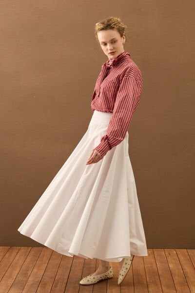 Beyaz Koton Parçalı Etek