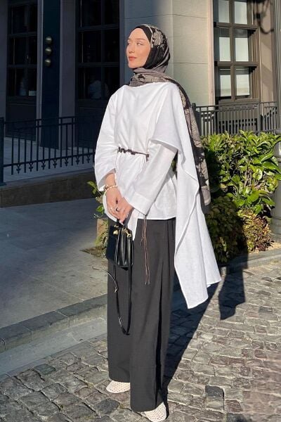 Organik Keten Siyah Double Paça Pantolon