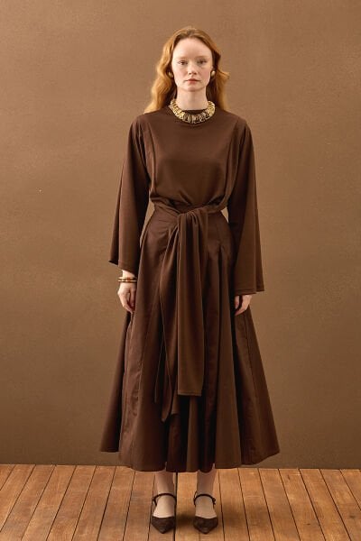 Acı Kahve Koton Parçalı Etek