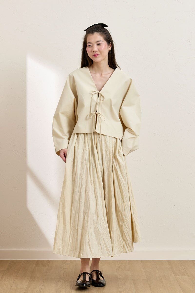 Krem Kraşlı Balon Etek