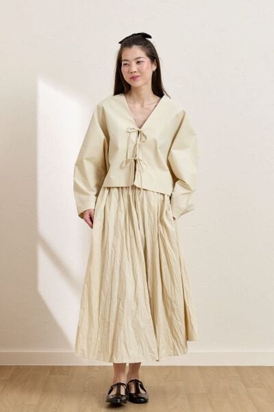 Krem Kraşlı Balon Etek