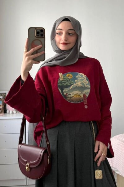 Bordo Baskılı 3 İp Body