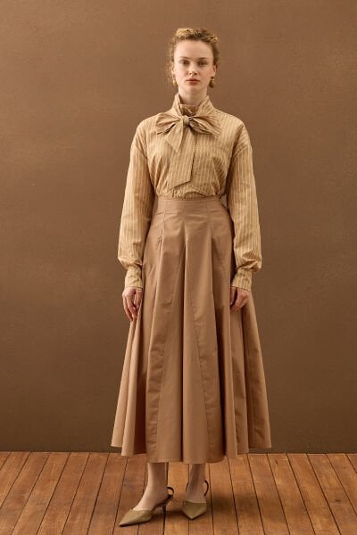 Karamel Koton Parçalı Etek