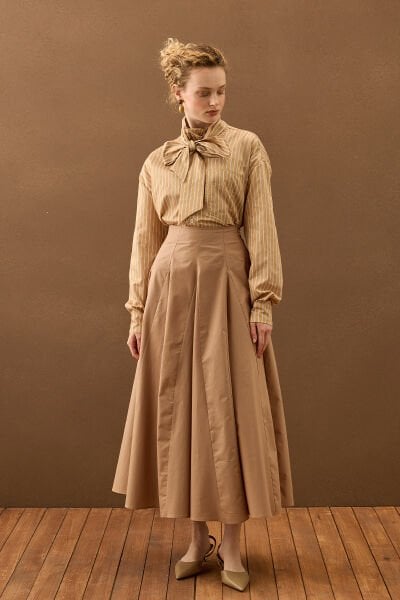 Karamel Koton Parçalı Etek