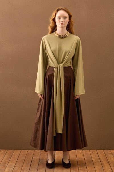 Acı Kahve Koton Parçalı Etek