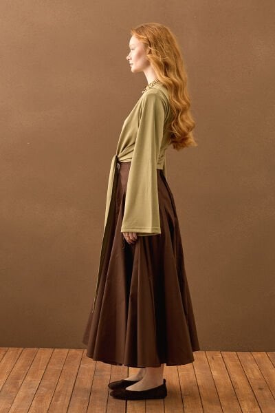 Acı Kahve Koton Parçalı Etek