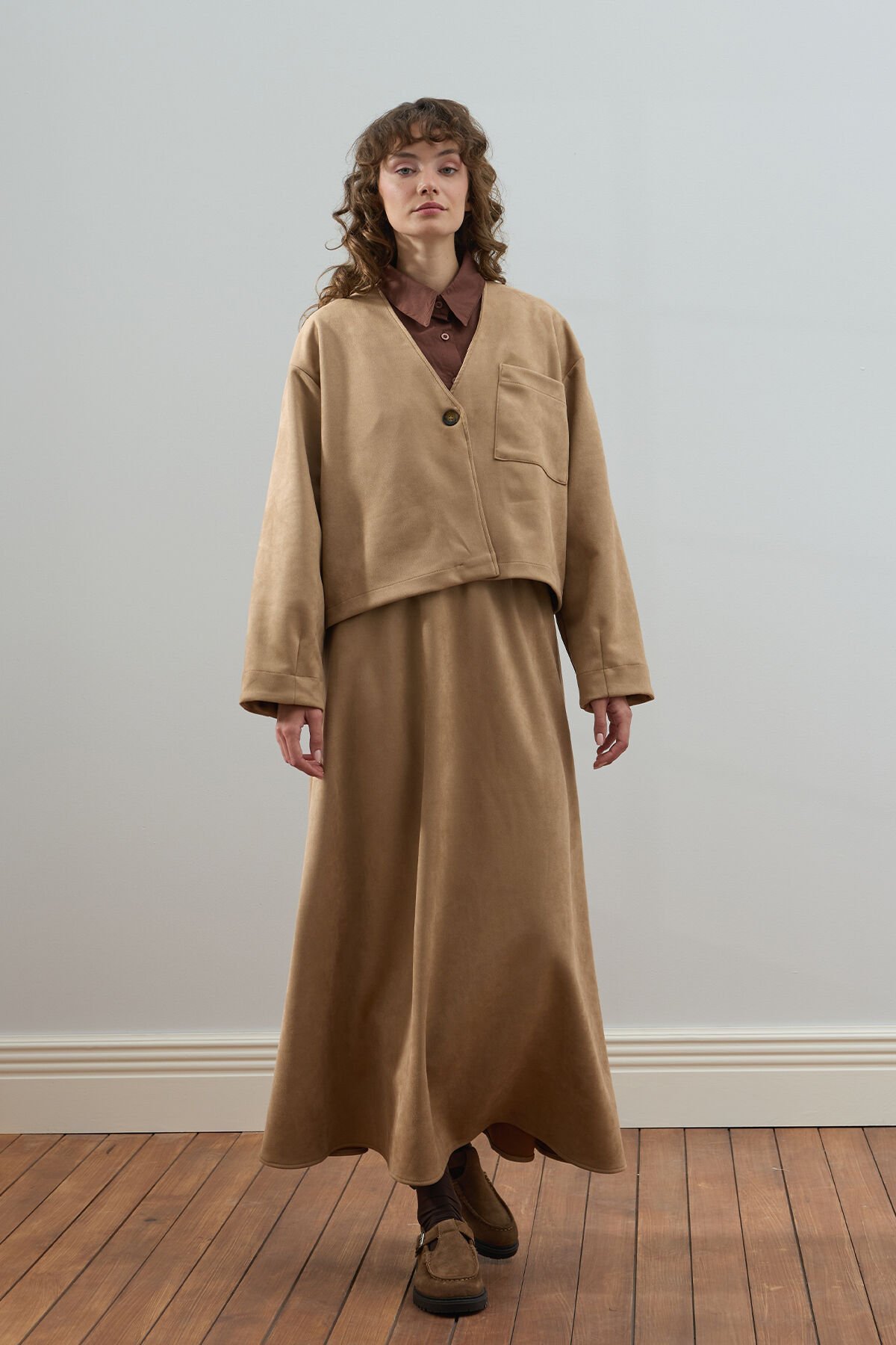 Karamel Süet Kloş Etek