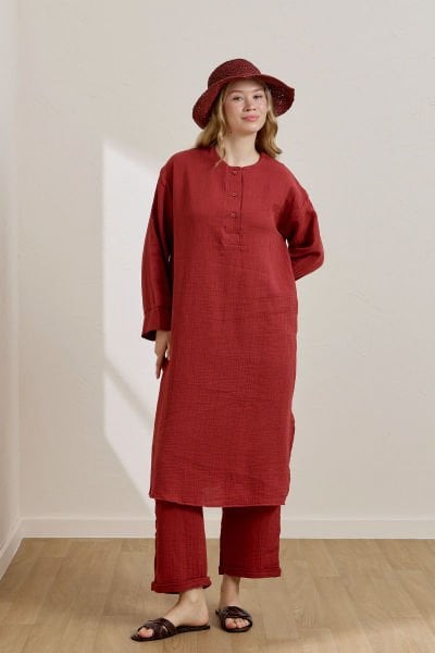 Bordo Müslin Uzun Patlı Takım