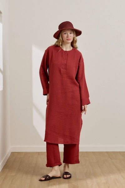 Bordo Müslin Uzun Patlı Takım