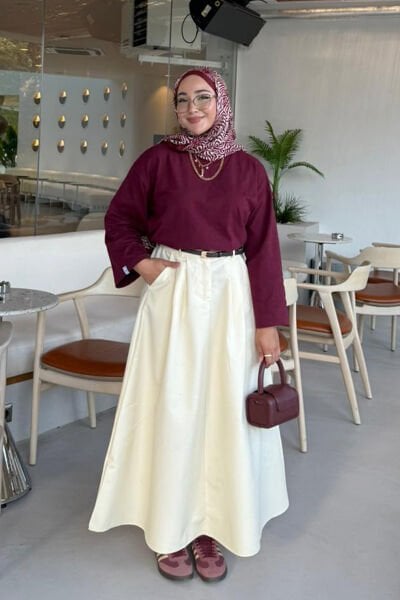 Tereyağ Sarısı Tek Düğmeli Keten Etek