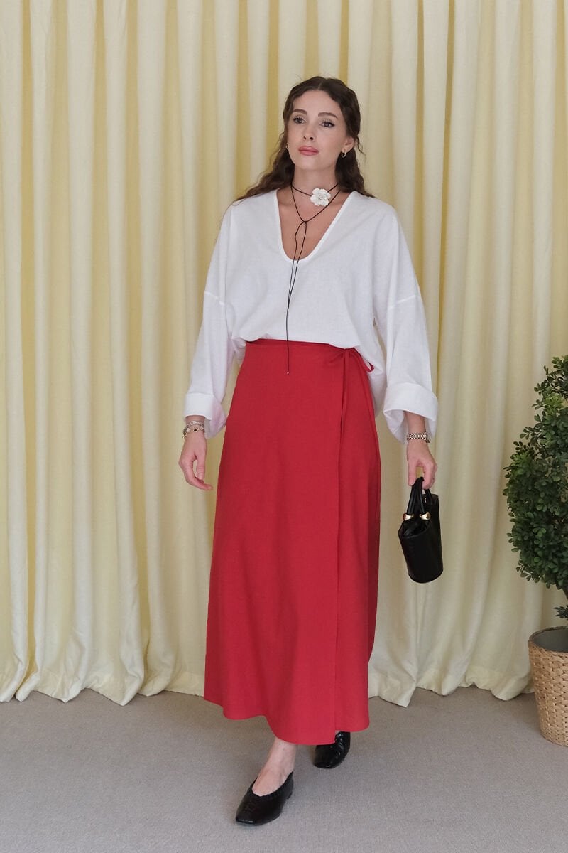 Kırmızı Organik Keten Anvelop Etek