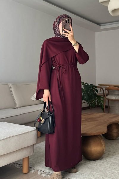 Bordo Oysho Şal Yaka Elbise /Sema Tektaş