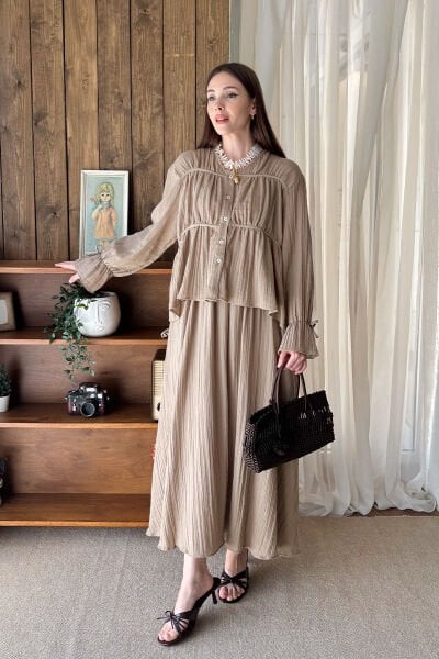 Vizon Müslin Biyeli Bluz & Balon Etek Takım