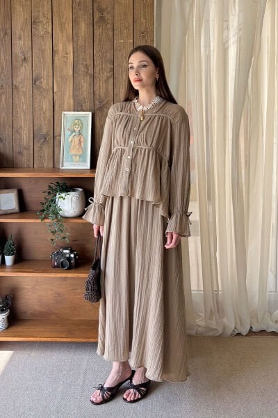 Vizon Müslin Biyeli Bluz & Balon Etek Takım