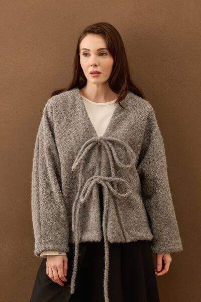 Antrasit Kırçıllı Kaşe Fiyonk Kaban