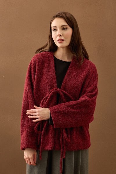 Bordo Kırçıllı Kaşe Fiyonk Kaban