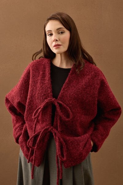 Bordo Kırçıllı Kaşe Fiyonk Kaban