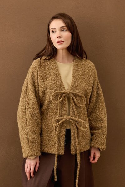 Karamel Kırçıllı Kaşe Fiyonk Kaban