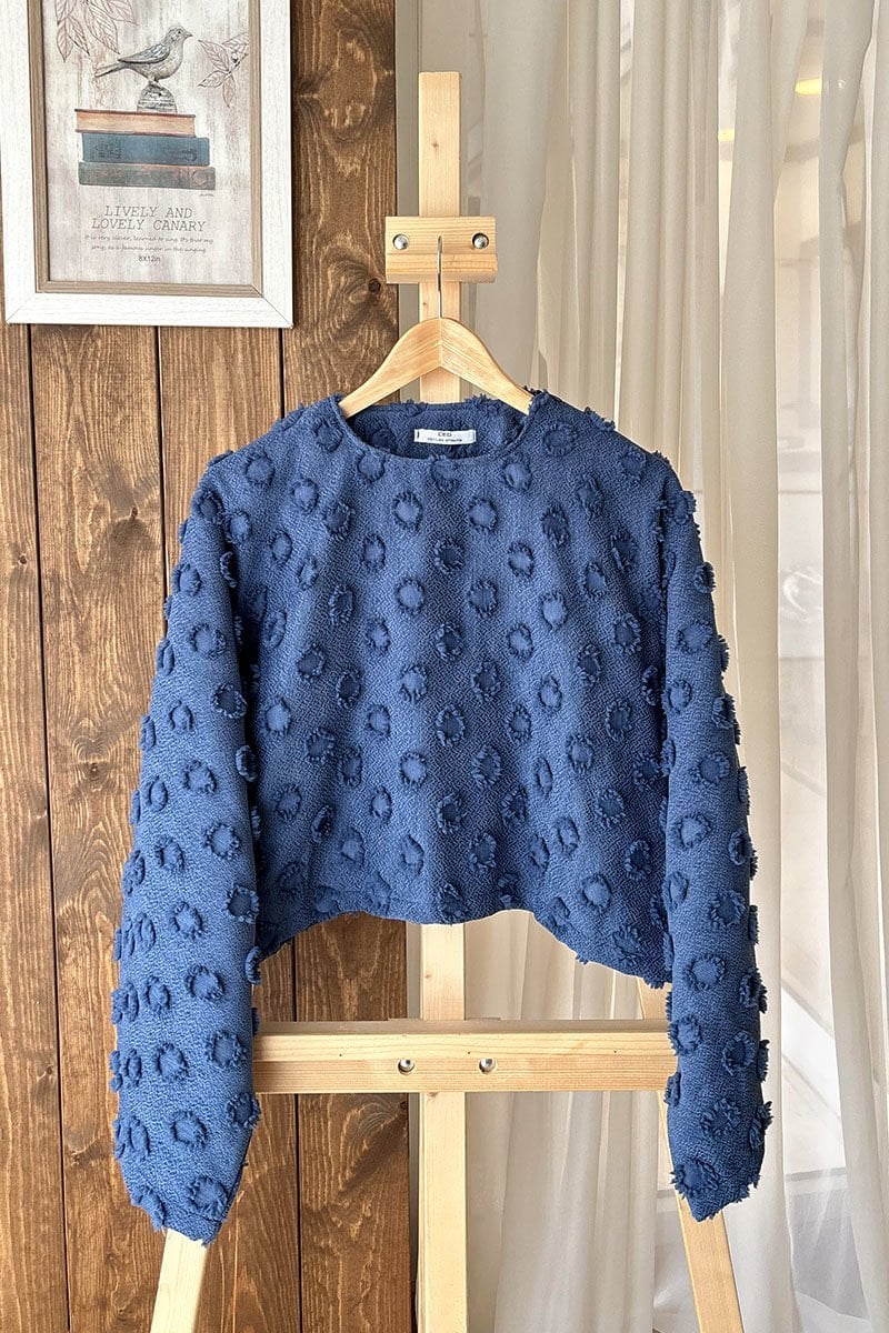 İndigo Püskül Detay Yarasa Kol Crop