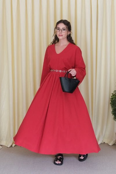 Kırmızı Organik Keten Balon Etek