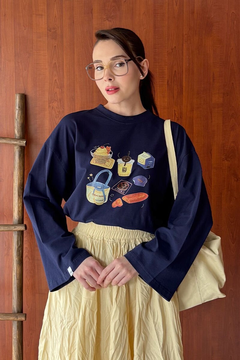 Lacivert Cookie Baskılı Basic Body