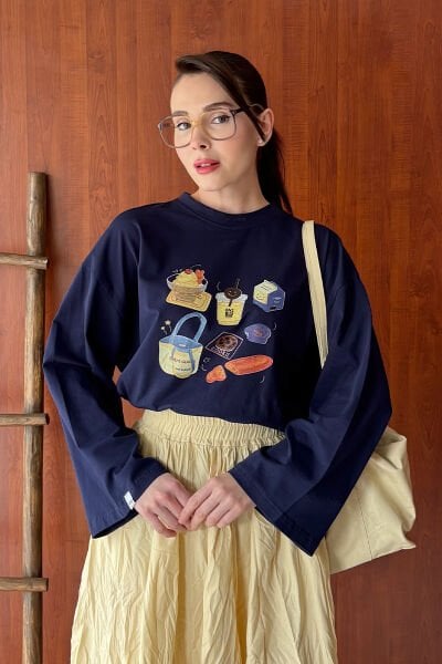 Lacivert Cookie Baskılı Basic Body