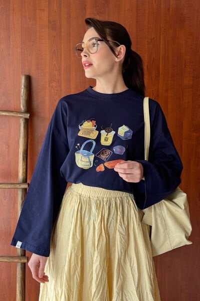 Lacivert Cookie Baskılı Basic Body