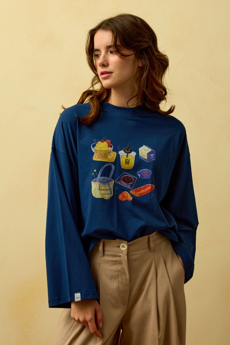 Lacivert Cookie Baskılı Basic Body