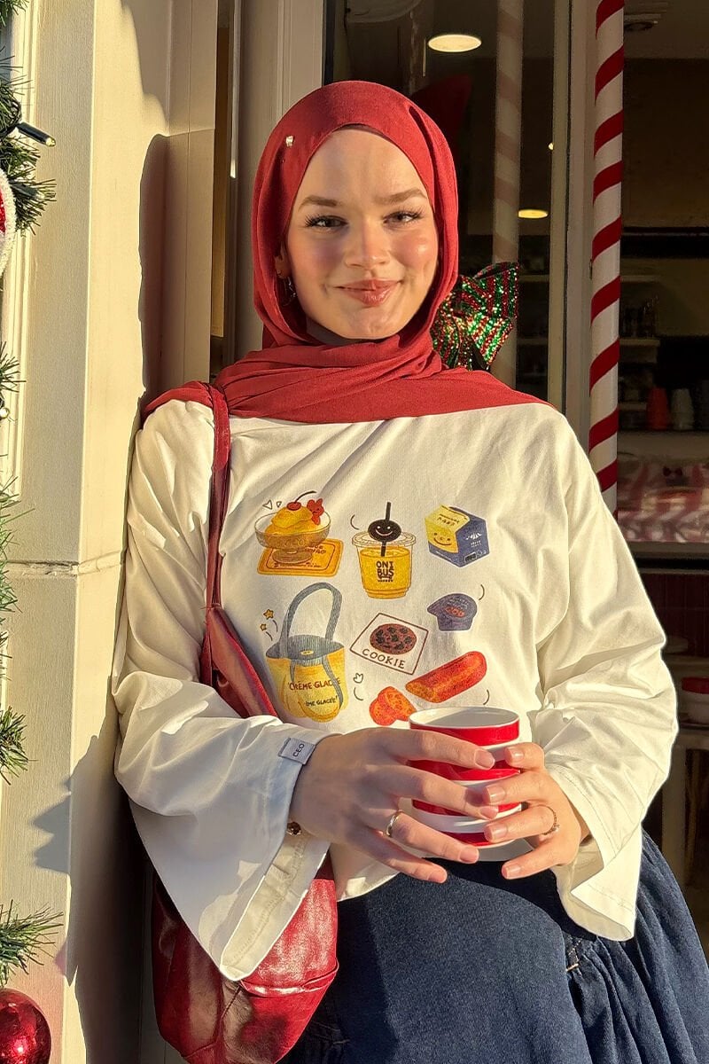 Ekru Cookie Baskılı Basic Body