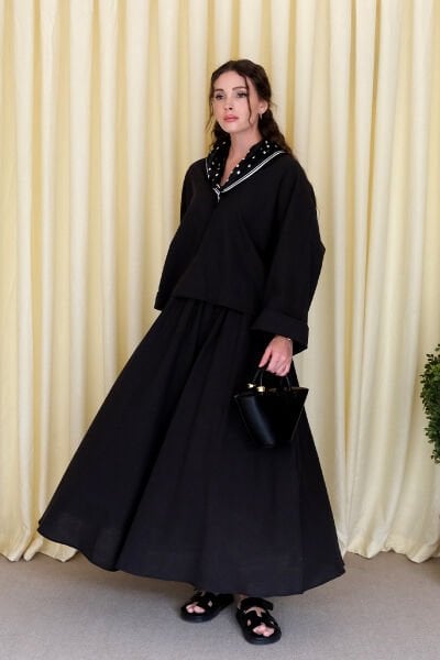 Siyah Organik Keten Balon Etek