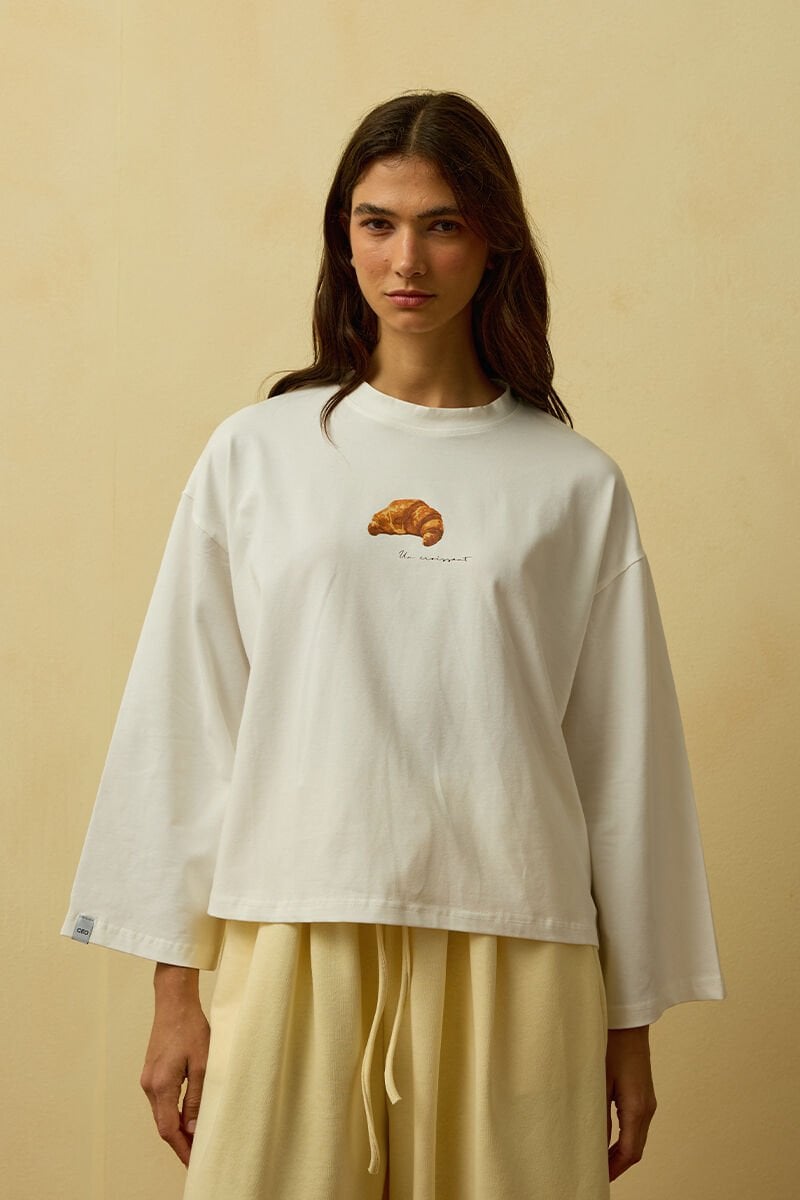 Ekru Kruvasan Baskılı Basic Body