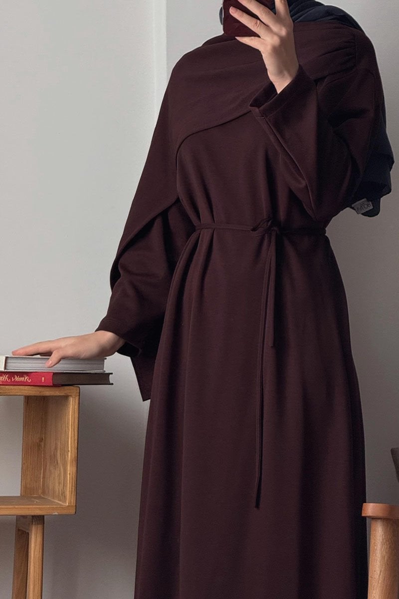 Acı Kahve Oysho Şal Yaka Elbise / Sema Tektaş