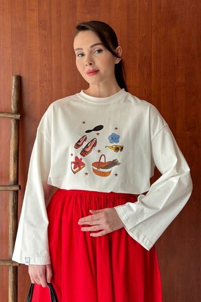 Ekru Sepet Baskılı Basic Body