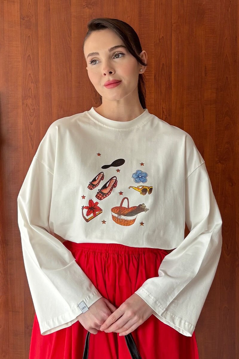 Ekru Sepet Baskılı Basic Body