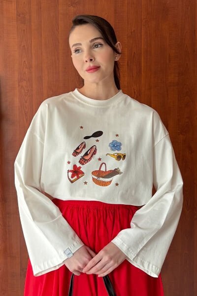 Ekru Sepet Baskılı Basic Body