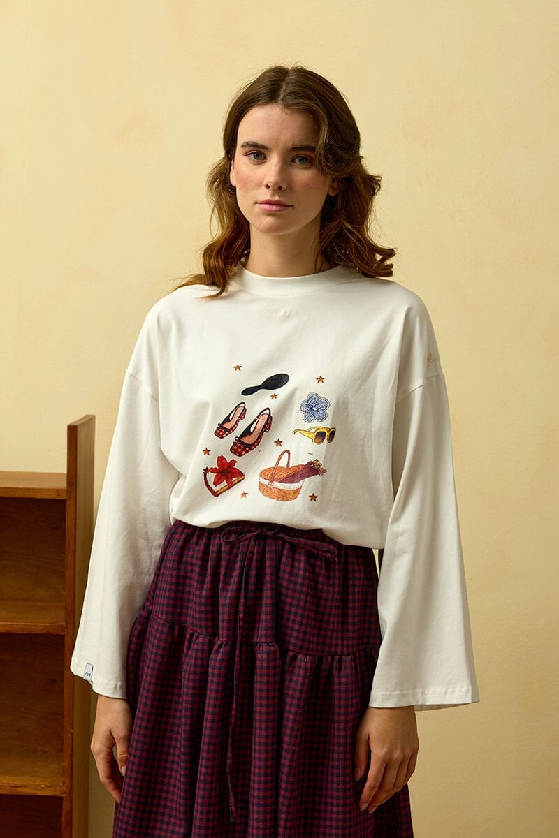 Ekru Sepet Baskılı Basic Body