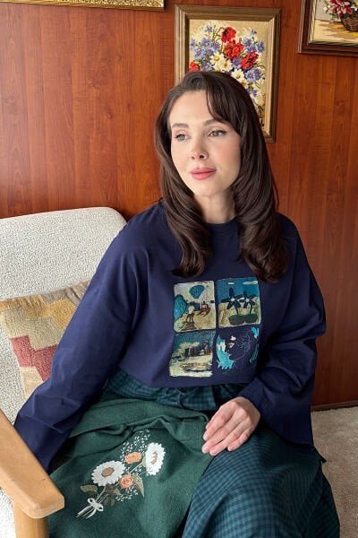 Lacivert Summer Baskılı Basic Body