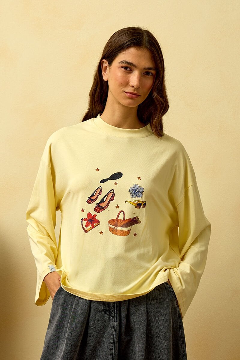 Tereyağ Sarısı Sepet Baskılı Basic Body