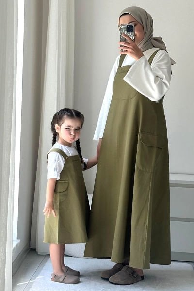 Çocuk Haki Duck Keten Etekli Salopet