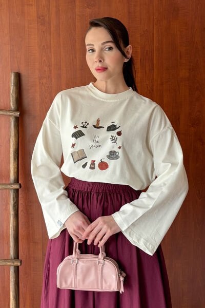 Ekru Pumpkin Baskılı Basic Body