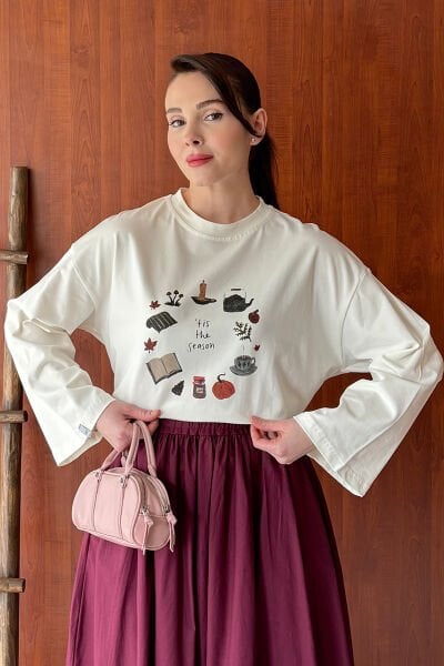 Ekru Pumpkin Baskılı Basic Body