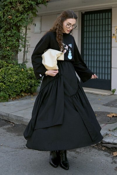 Siyah Koton Bohem Kat Etek