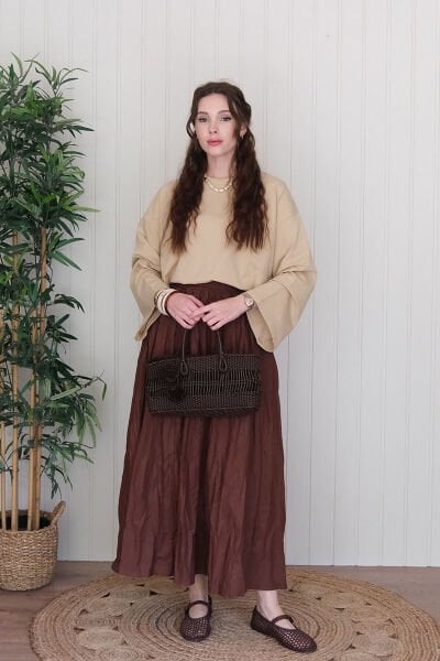 Bej Body & Acı Kahve Kraşlı Balon Etek Takım