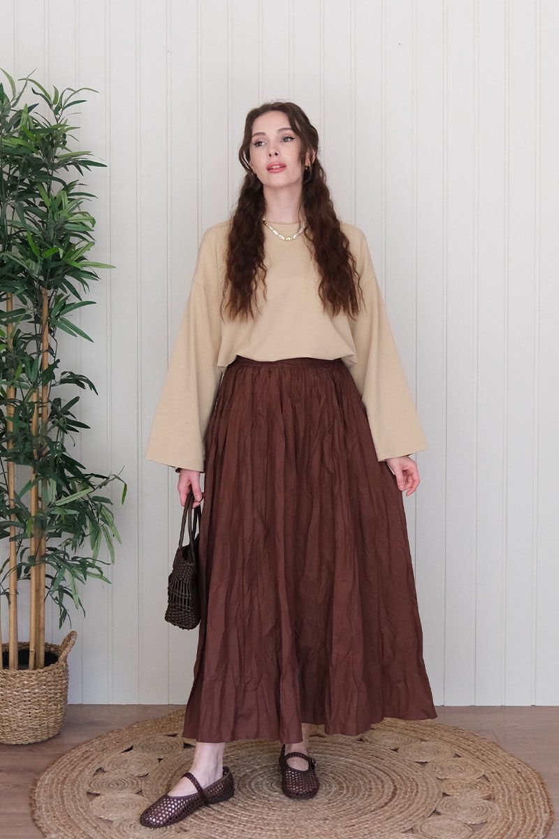 Bej Body & Acı Kahve Kraşlı Balon Etek
