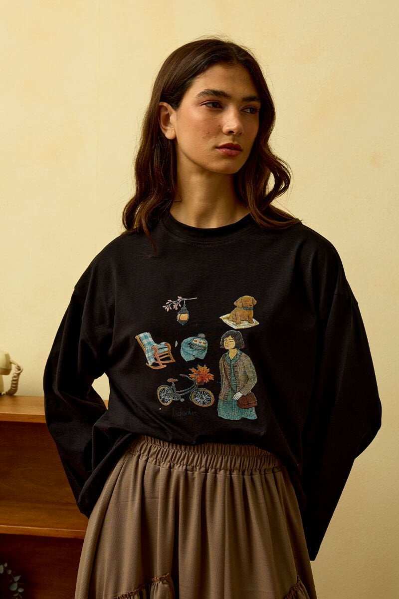 Siyah Bisiklet Baskılı Basic Body