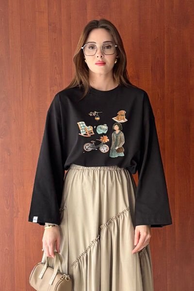 Siyah Bisiklet Baskılı Basic Body