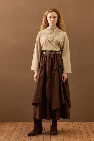 Acı Kahve Koton Bohem Kat Etek