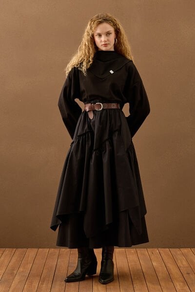 Siyah Poliviskon Bohem Kat Etek