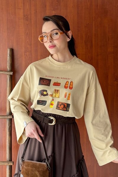 Bej Otantik Baskılı Basic Body