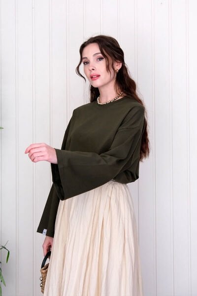 Haki Body & Krem Kraşlı Balon Etek Takım